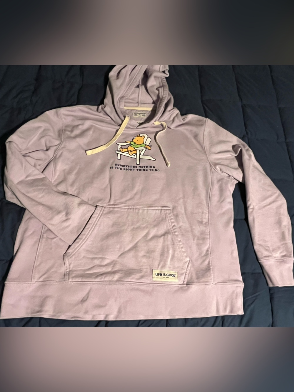Life Is Good Women’s Lavender Hoodie with Winnie the Pooh Graphic